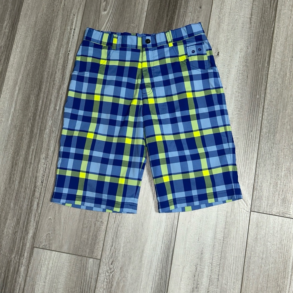 Nike Golf Plaid Shorts Sz Large Boys Polyester Spandex Waist w Stretch